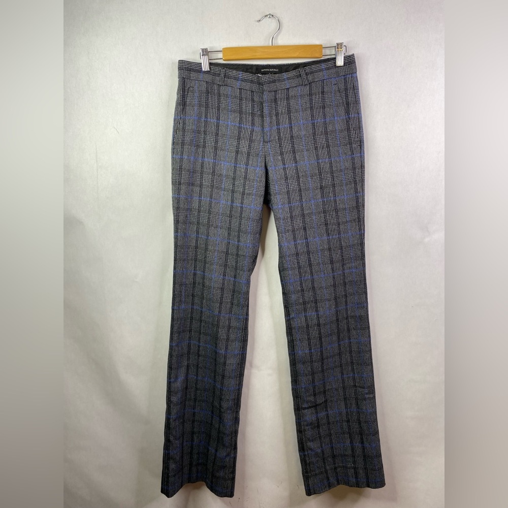 Banana Republic Plaid Straight Leg Pants - Gray and Blue